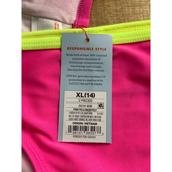 Cat & Jack Junior Girls Bikini Set Pink/Neon Green Two-Piece Swimwear Size XL - Picture 7 of 9